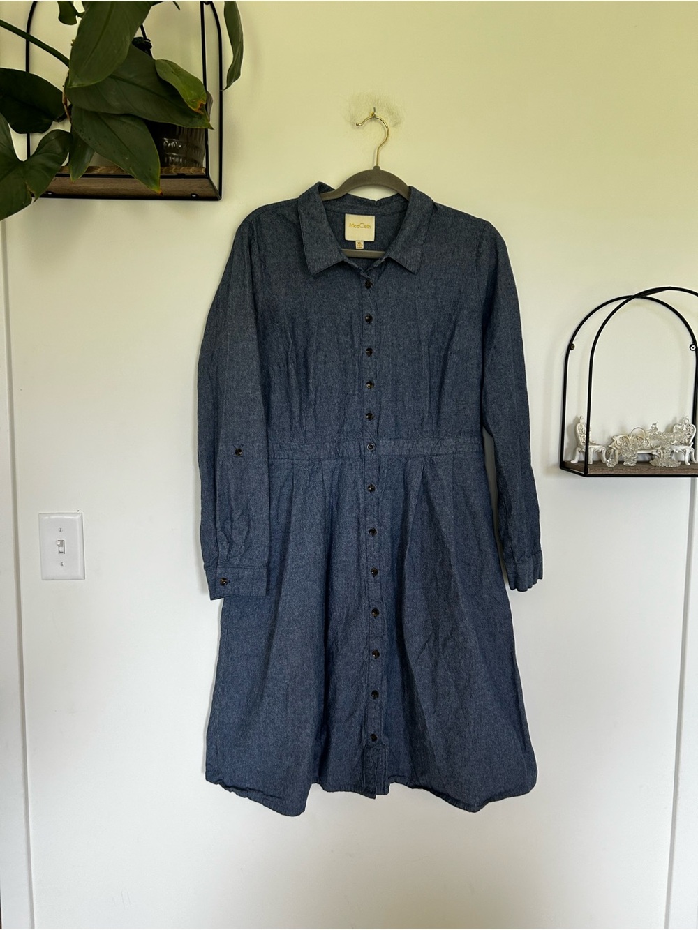 ModCloth Blue Denim Long Sleeve Button Up Knee Length Dress Size XL